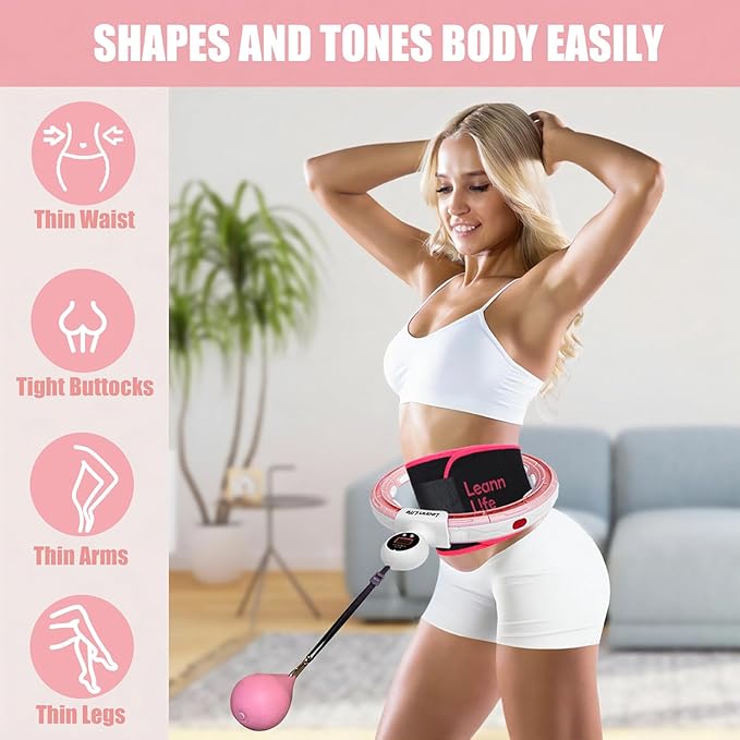 U5 Smart Weighted Hula Hoop with Counter & Waist Trimmer – 16 Knots, 28"–46" Adjustable Infinity Hoop Plus Size, Quiet Rubberized Wheels, Ab Workout Fitness, Weight Loss, Abdominal Toner