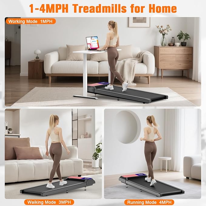 Walking Treadmill Pad with 5% Adjustable Incline and APP Sync, Small Compact Under Desk Treadmills for Home and Office with Remote Control and LED Display, 2.5HP