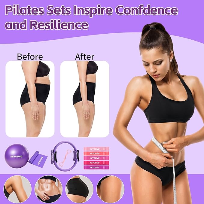 12 Pcs Pilates Equipment kit for Home Workouts, Women's Pilates Essentials Set, Pilates Ring and 2 Ball Accessories Ket, with 5 Resistance Loop, Grip Socks, Resistance Bands, Sculpt Band & Storage Bag
