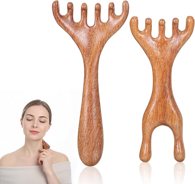 2 Pcs Wooden Head Scalp Massage Tool, Head Massager Sandalwood Gua Sha Comb Manual Scalp Comb for Deep Relaxation, Stress Relief, Foot Massage Tools for Mother, Daughter, Wife