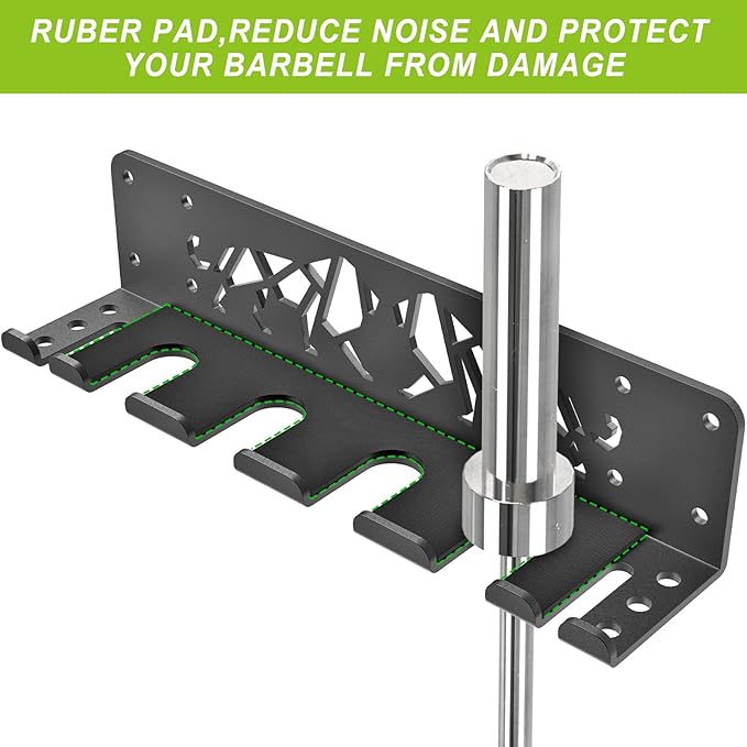 Kipika Versatile Wall Mounted Barbell Holder with Hooks Storage Rack for Barbell Bars Holds Under 33mm Bar Size and Fitness Accessories Space-Efficient Gym Organization for Home & Commercial Use