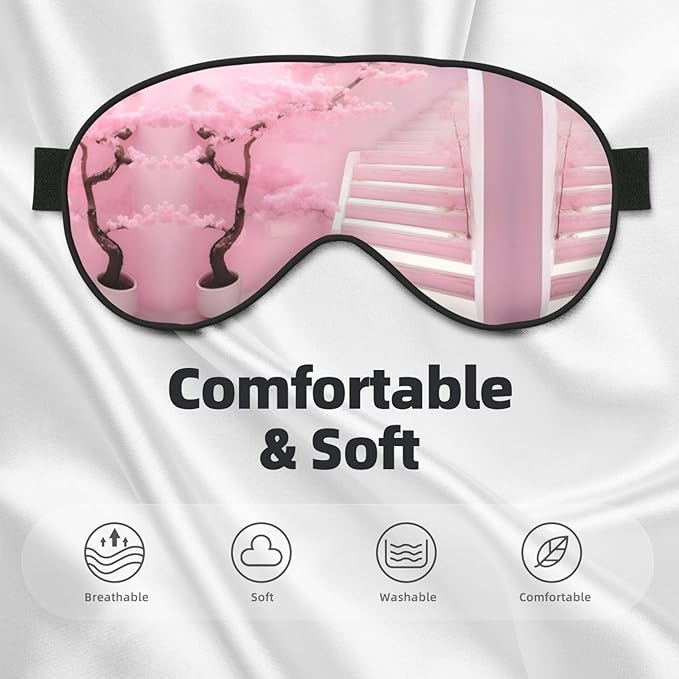 Cherry Blossom White Staircase Head-Mounted Double-Sided Light-Blocking Sleeping Eye mask to Protect Eyes and Relieve Eye Fatigue