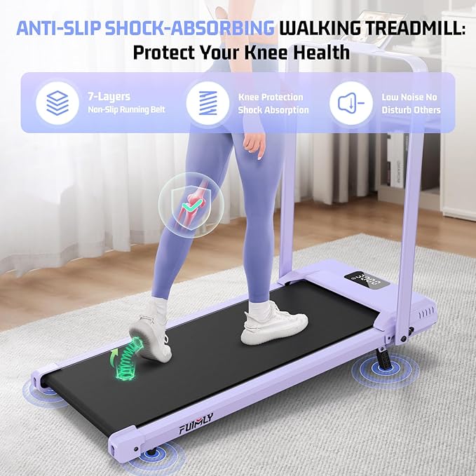 FUNMILY Upgrade Walking Pad Folding Treadmill with 12%/15% & Handle Bar, 3.5HP Foldable Under Desk Compact Treadmills for Home/Office/Gym, 400+lb Capacity, Shock Absorption