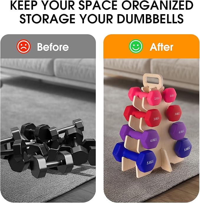 Wooden Dumbbell Rack Stand(Dumbbells Not Included),Small Dumbbell rack Compact Weight Storage with Handle for Home Gym – Supports Strength Training