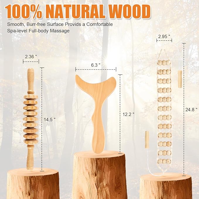 3 in 1 Wood Therapy Massage Tool,Wooden Lymphatic Drainage Massager Maderoterapia Kit Professional Body Cellulite Massager for Body Sculpting,Contouring,Relief Muscle,Anti-Cellulite