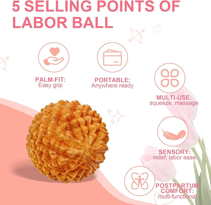 Birth Comb Acupressure Massage Ball Set - Wooden Labor Comb Natural Labor and Delivery Essentials, Mom to Be Gift, New Mom Gifts for Labor Pain Relief