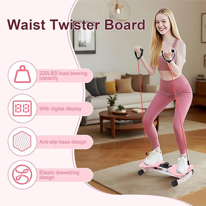 Waist Board, Noiseless Waist Machine, Adjustable Exercise Twist Board, Waist Sculptor Twist with Digital Display, 220.5 Lbs Load Capacity