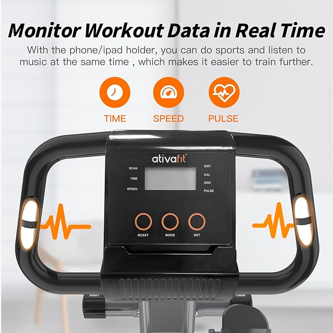 ATIVAFIT Exercise Bike Foldable Fitness Bike Magnetic Foldable Indoor Cycling Bike 3-In-1 Foldable Exercise Bike for Home Use with Resistance Bands Home Workout Exercise Equipment