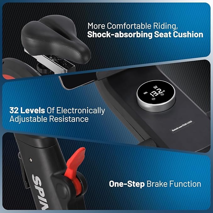 Exercise Bike, Magnetic Stationary Bike with 32 Level Adjustable Magentic Resistance & Emergency Brake, 5 in 1 Self-Powered Bike, 350 Lbs Magnetic Exercise Bike, Adjustable Handlebar & Seat, Visualizing Motion Data