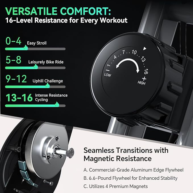 Foldable Exercise Bike Stationary Bikes for Home, 5 IN 1 Indoor Workout Bike, Cycling Bike with 16-Level Quiet Magnetic Resistance, 6.6 LBS Flywheel and 300LBS Capacity for Senior and Home Workout