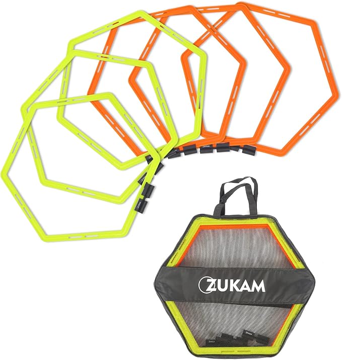 Hex Agility Rings for Speed Training & Agility Footwork Training Speed Hurdles Ladder with Carrying Bag (6 Rings)