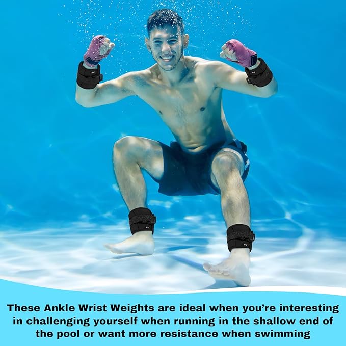 2 Pairs Ankle Wrist Weights for Land or Aquatic Exercise Aqua Cuffs Aqua Aerobics Fitness Bands for Ankle and Wrist Adjustable Weights for Swimming Pool Workout Equipment