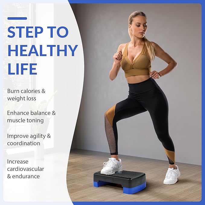 Fitvids 18" Aerobic Step Platform, Workout Stepper with Adjustable 2 Stackable Risers 3" 5.5" for Home Gym Small Space, Exercise Step, Multiple Option