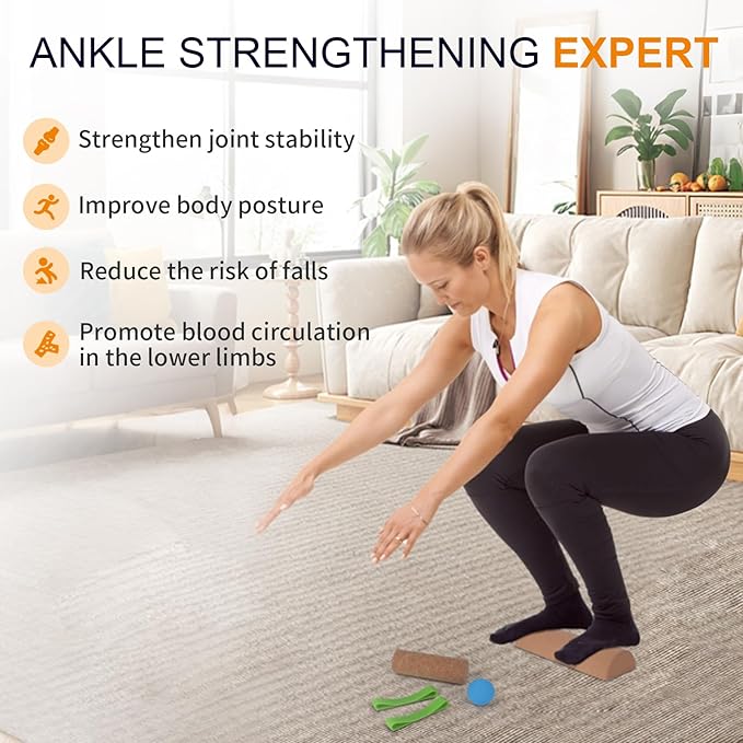 Cork Balance Board, Ankle Stability Trainer & Foot Strengthener, Textured Natural Cork Wobble Board for Proprioception, Mobility & Physical Therapy, Balance Trainer for Adults & Seniors, Home Gym Fall-Prevention Training