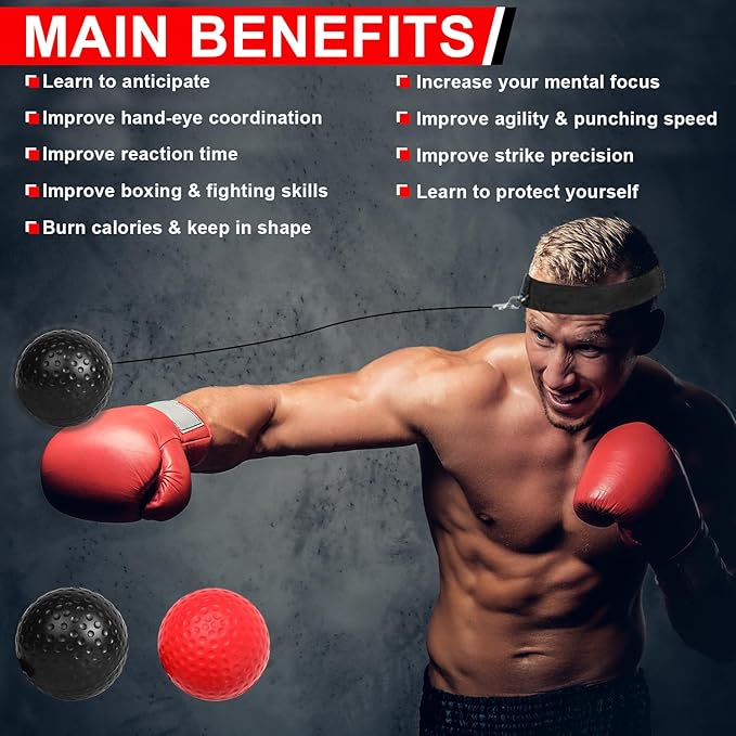 Boxing Reflex Ball - Excellent for Beginners and Experts Alike. Great Exercise for Hand Eye Coordination, Reflexes and Improve Speed