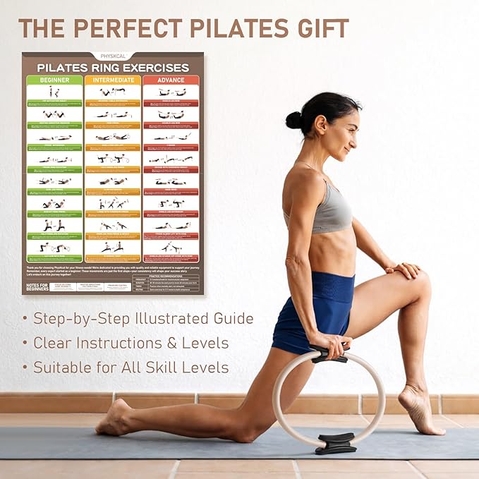 Pilates Ring, 15-Inch Magic Circle with Extra Thick Padded Handles, Pilates Equipment for Toning Inner Thighs, Arms and Strengthening Cores- Workout Guide Included