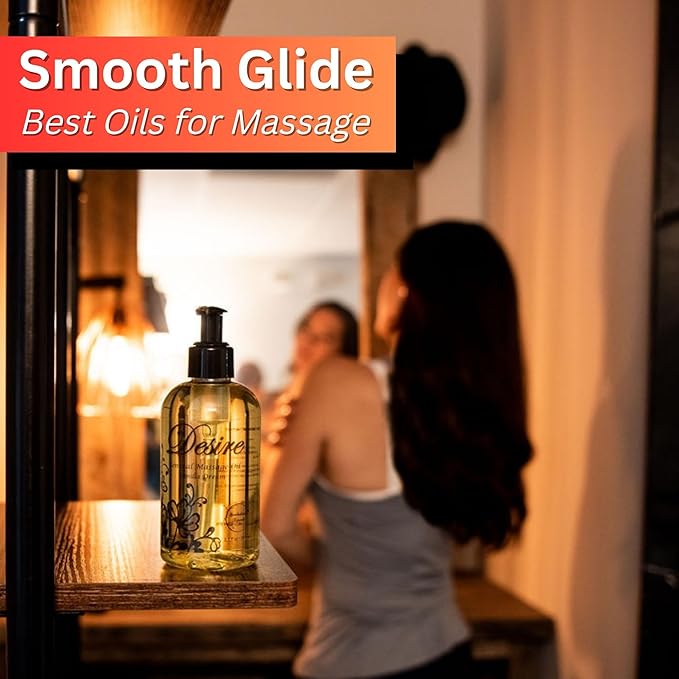 Desire Sensual Massage Oil for Date Night | Best Massage Oil for Couples | Valentines Day Gifts for her | All Natural with Sweet Almond, Grapeseed & Jojoba for Smooth Glide 8oz