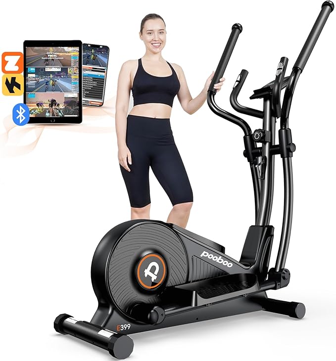 pooboo Elliptical Machine, Elliptical Exercise Machine with 16-Level Resistance&Quiet Magnetic Driving System, Elliptical Machine for Home with LCD Monitor,15.5-17IN Stride, 350LBS Weight Capacity