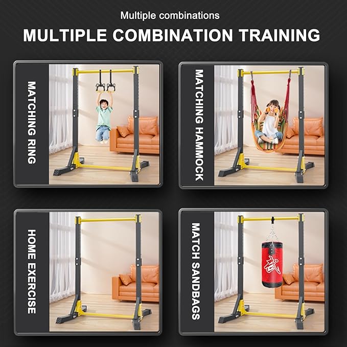 Pull Up Bar Station Freestanding Power Tower Station for Home Gym 400LBS 11 Gears Height Adjustable from 63" to 85", For the Whole Family Strength Training Workout Black