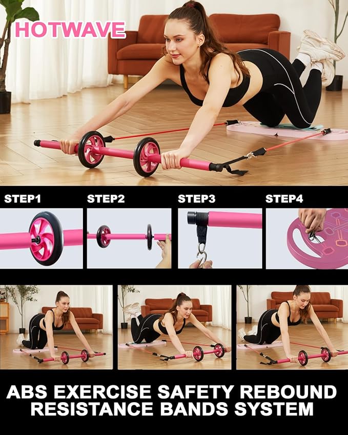 HOTWAVE Portable Exercise Equipment with 16 Gym Accessories,20 in 1 Push Up Board Fitness,Resistance Bands with Ab Roller Wheel,at Home Workout for Men