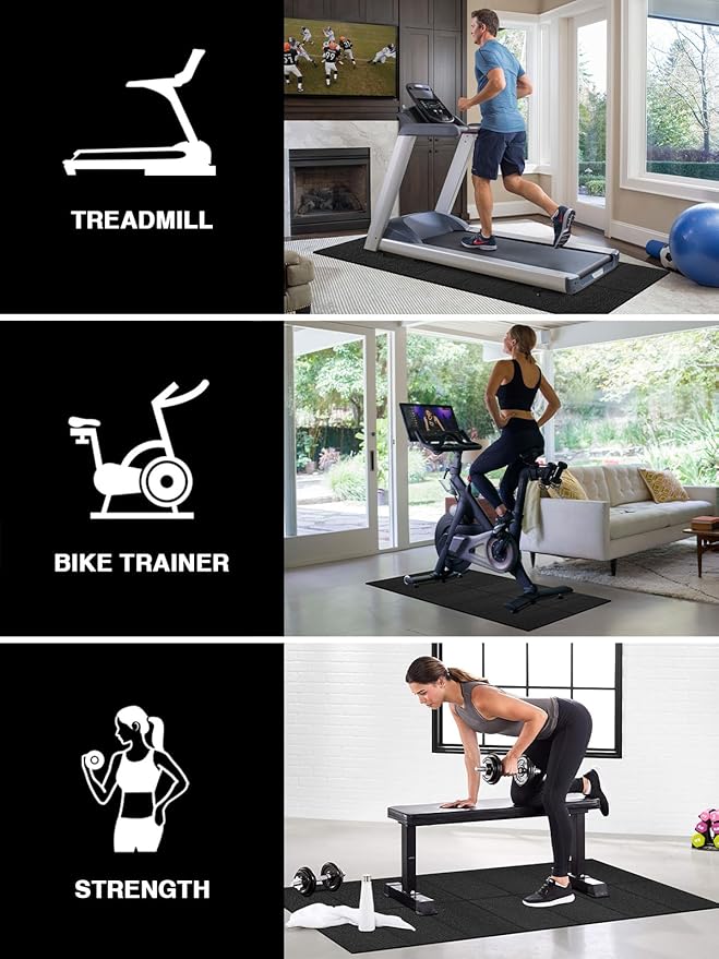 Treadmill Mat 63"x30", WERCHO Foldable Walking Pad Mat for Carpet Hardwood Floors 6mm Heavy-Duty Exercise Equipment Mat for Treadmill,Spin Bike,Elliptical Trainer,Exercise Equipment