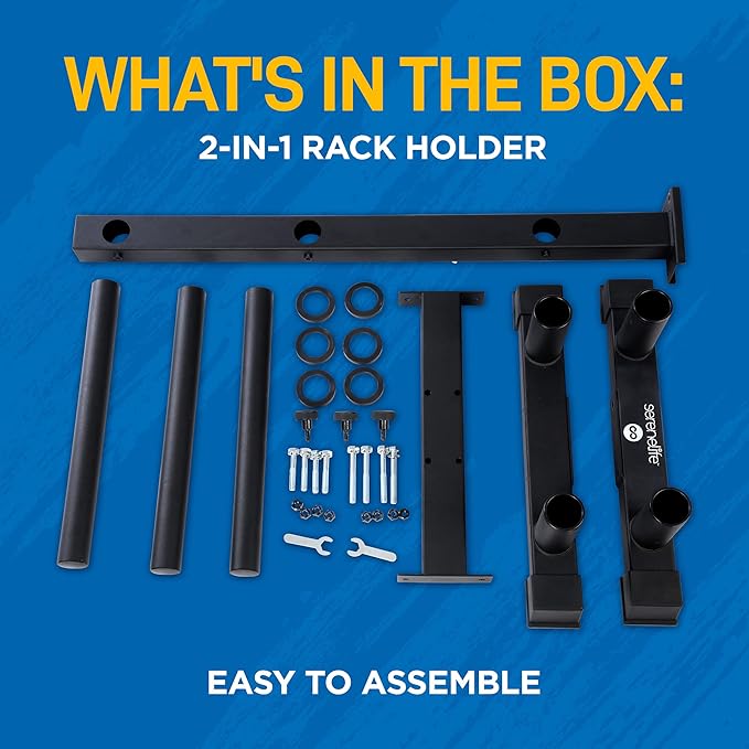 SereneLife 6-Pegs Olympic Weight Plate Rack & 4 Barbells - 800 Pounds Capacity, Heavy Duty Gym Organizer, Scratch Resistant Frame, Powder-Coat Finish, Easy to Assemble, Compact & Space-Saving