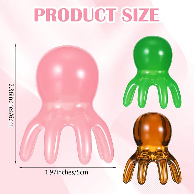 Cute Head Massage Comb Set 3 Pcs Point Massage Comb Manual Scalp Massagers Acupressure Massager Tool with 8 Legs Pink Acupressure Massager Scalp Tool for Head Back Neck Deep Relaxation