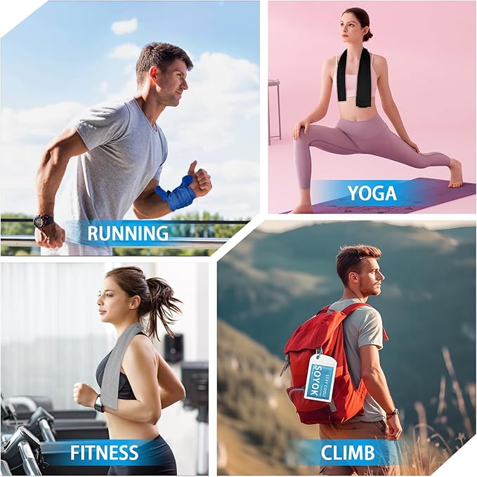4 Packs Cooling Towel, 40" x 12" Microfiber Cooling Towels for Neck and Face, Soft Breathable Gym Towel for Working Out with Waterproof Bag & Carabiner, Sweat Towels for Travel, Yoga, Climb, Running