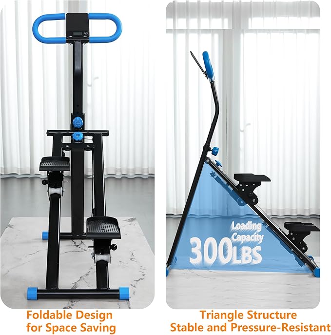 Stair Stepper for Home Gym Exercise, Vertical Climber Exercise Machine for Full Body Workout, Compact Folding Cardio Exercise Climber with Adjustable Handlebar (Blue)