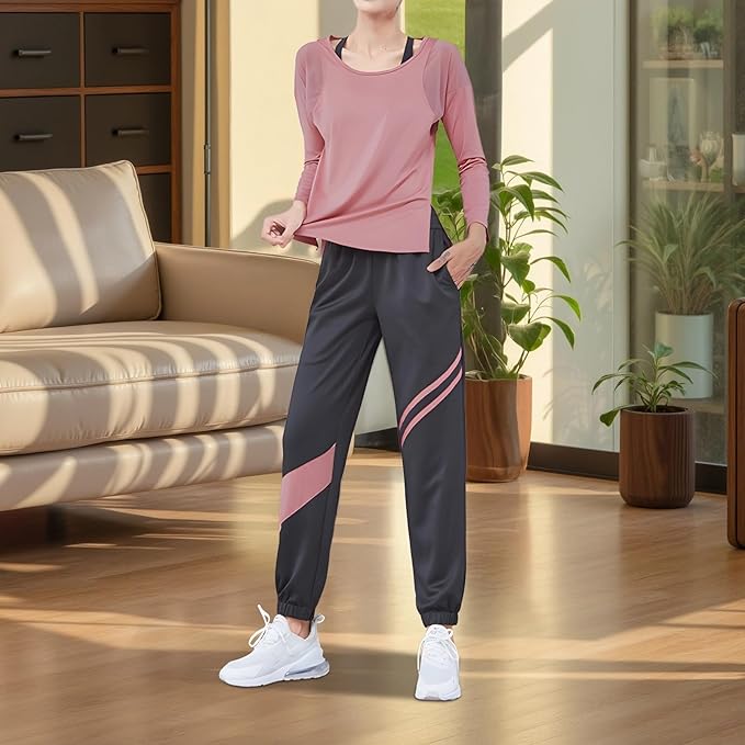 Pilates Two-Piece Black Set For Women, Xxl, Breathable, High-Waisted With Color Block, Ideal For Fitness And Casual Use