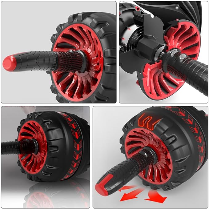 Ab Roller Wheel for Abdominal Exercise with Automatic Silent Rebound, Fitness Exercise Roller with Knee Pad, Home Gym Core Workout Equipment in Dark Red