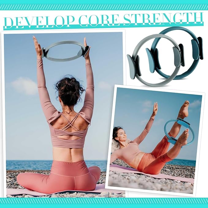 Poen Pilates Equipment Kit for Home Workout Pilates Ring and Ball Set for Women 12'' Circle Yoga Fitness Essentials Kit with Resistance Bands, Yoga Strap, Socks,Bag