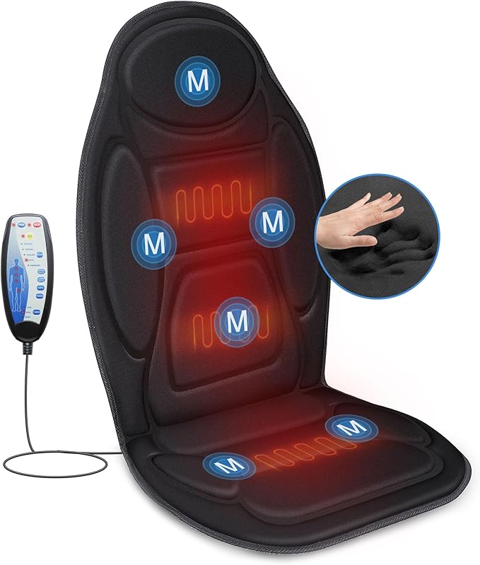 Snailax Vibration Back Massager with Heat, Massage Seat Cushion with 6 Vibrating Motors and 2 Heat Levels, Massage Chair Pad, Seat Massager for Home Office use, Gift for Women Men