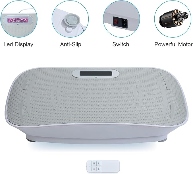 Full Body Vibration Platform, 10-Frequency Shaking Machine with Bluetooth Music Sync, LED Display, Durable ABS and Metal Frame, Non-Slip Silicone Pedals for Home Gym, Unisex Fitness