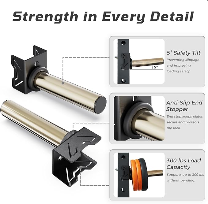 Stainless Steel Sleeve Weight Plate Holder for Power Rack – Choose 2×2 or 3×3 Uprights – Fits 5/8" to 1" Holes – 300lbs Capacity, Heavy-Duty Steel Peg with Stainless Cover, Pair