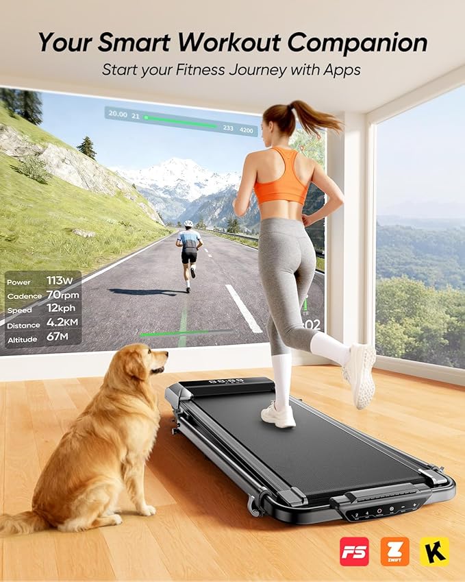 Walking Pad with 12% Incline & Height-Adjustable Handlebar, 5-in-1 Foldable Treadmill for Home & Office, Portable Under Desk Treadmill with LED Display & App Control