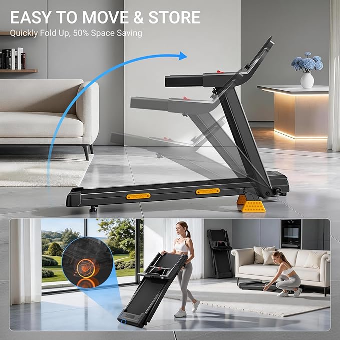UMAY Treadmills for Home with 14% Incline & Led Screen, 3.0HP Quiet Foldable Treadmill with Handle Bar Up to 360lbs Capacity, 7-Layer Shock-Absorbing Walking Pad Treadmill 0.6-7.2MPH