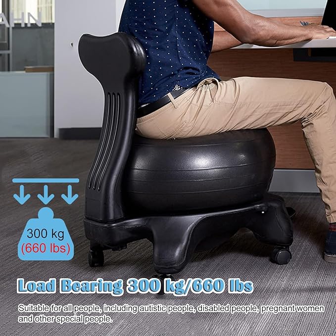 Adjustable Active Sitting Exercise Ball Chair, Heavy Duty Balance Ball Posture Chair 400 Lbs Weight Office Desk Chairs - Yoga Pilates Workout, Rolling Ball Chairs with Back