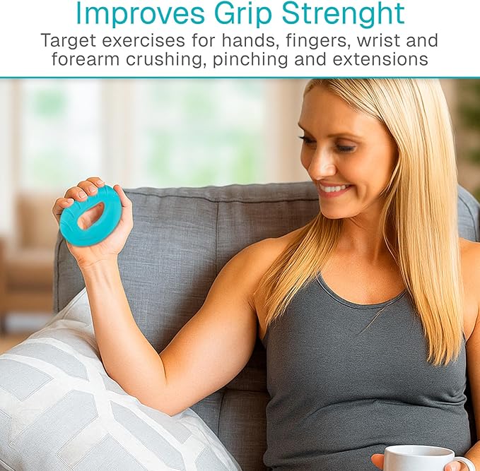 Vive Hand Strengthener Grip Ring - Forearm Ring Hand Exercisers - Silicone Squeezer Gripper for Muscle Strengthening Training Tool - Arthritis Finger Physical Therapy PT Kit Trainer (Textured 2 Pack)