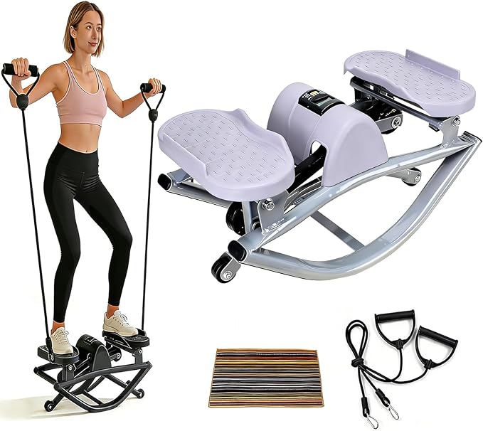 2026 New Rock Stepper Machine with Side to Side Motion and Resistance Bands Compact Stepper for Home Workouts Features Digital Monitor for Steps Time