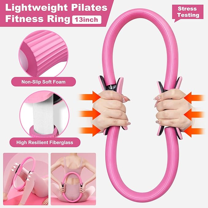 Pilates Kit, Home Pilates Essentials Kit for Women, Pilates Equipment Ring and Ball Set, Magic Circle with 5 Resistance Bands, Hip Thrust Belt & Accessories, Toning Fitness Starter Set