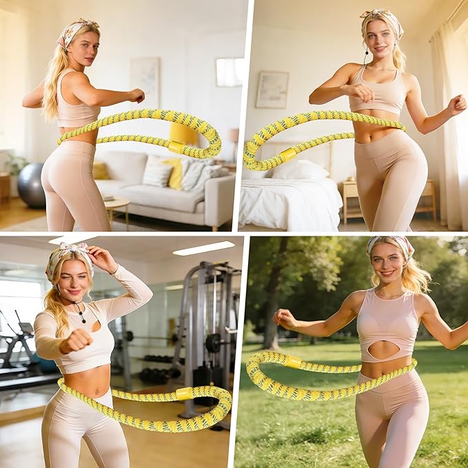 Soft Fitness Spring Hoop for Women Weight Loss, 3.3 lbs Weighted Exercise Infinity Hoop, Foldable and Portable Hula Circle Hoops for Home Travel