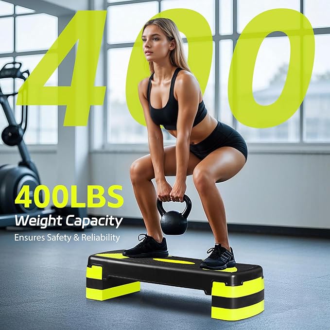30" Aerobic Step Platform - 3-Level Adjustable Height (4"/6"/8"), Non-Slip Fitness Stepper w/Stackable Risers for Home Gym, Cardio & Strength Training