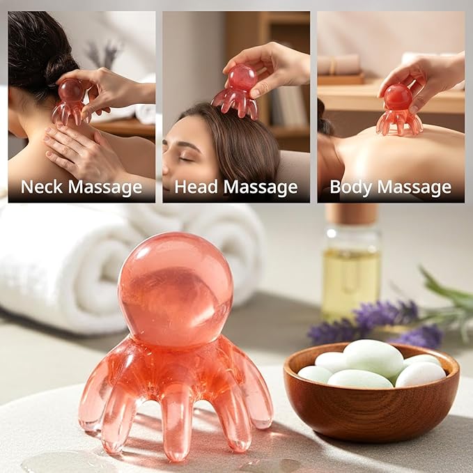 2 Pack Octopus Head Massager Comb: Hair Scalp Massage Tool Stress Relief Manual Relaxing Gifts for Men Women (Pale Pink)
