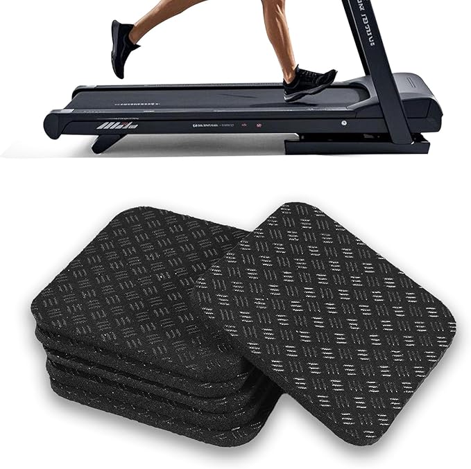 6pcs Treadmill Mat Pads, 4x4 Inch High Density Silicone Treadmill Mat for Carpet Floors Double-Sided Anti-Slip Exercise Equipment Mat Treadmill Vibration Pads for Most Fitness Equipment