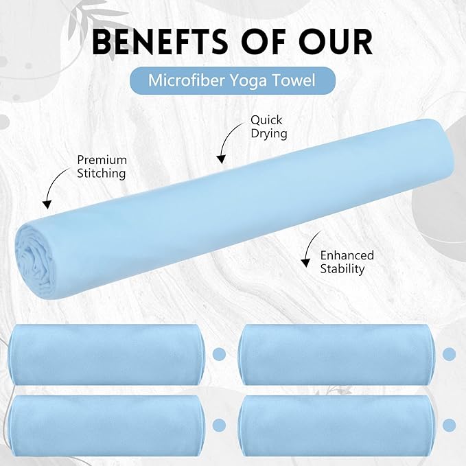 Breling 4 Pack 72" x 24" Hot Yoga Towel Non Slip Microfiber Mat Towel Sweat Absorbent Soft Pilates Mat Essentials for Hot Yoga Pilates Exercise(Blue)