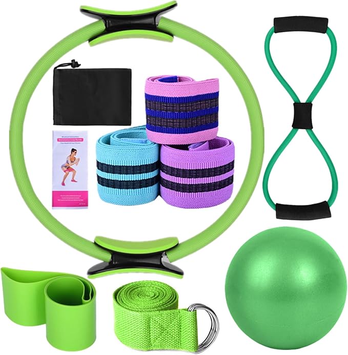Yoga Sets for Women Pilates at Home Equipment Pilates Magic Ring Booty Bands for Working Out Glutes Yoga Ball 25cm Figure 8 Resistance Band Yoga Bands for Stretching