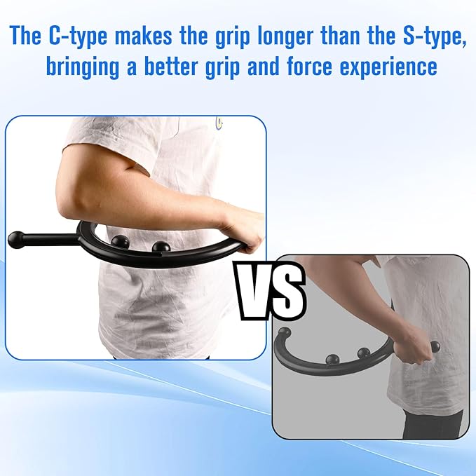 Trigger Point Massage Tool,Two Shapes Handheld Back and Neck Massager for Pain Relief,Muscle Release Tool Manual Massage Hook Back Neck Shoulder Massager Black - Gift for Women & Men