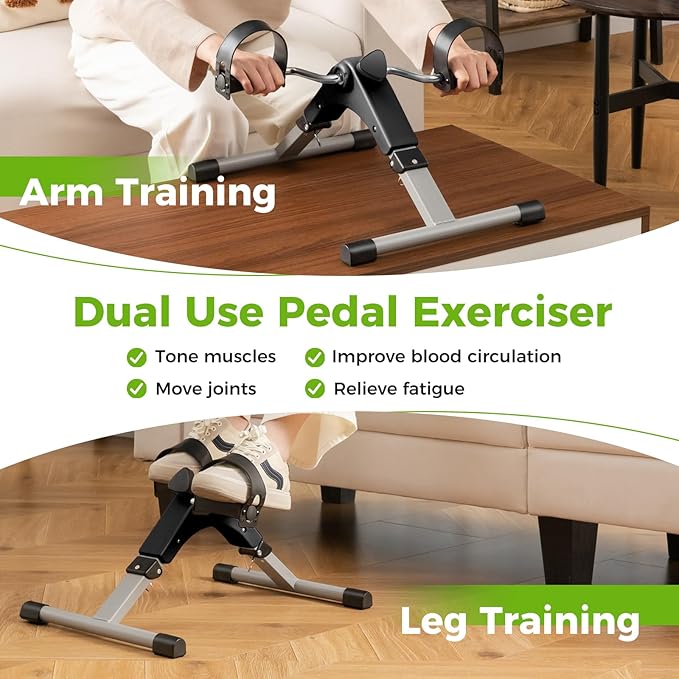 GYMAX Under Desk Bike Pedal Exerciser, Folding Mini Exercise Bike with LCD Display for Arms & Legs Workout, Portable Peddler Exerciser for Seniors Office Home Fitness