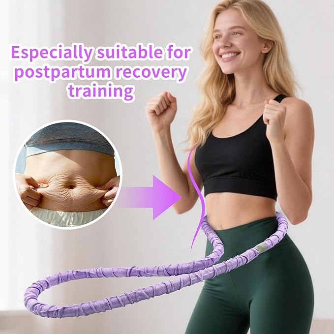 2 LB Soft Weighted Hula Hoop for Adults - Foldable No Pinching Design, Skin-Friendly PP Webbing | Ideal for Postpartum Toning & Home/Travel | Fits Users Under 130 LBS